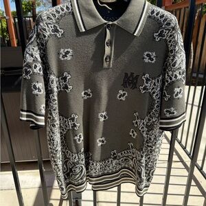 AMIRI Olive Green Patterned Polo Shirt